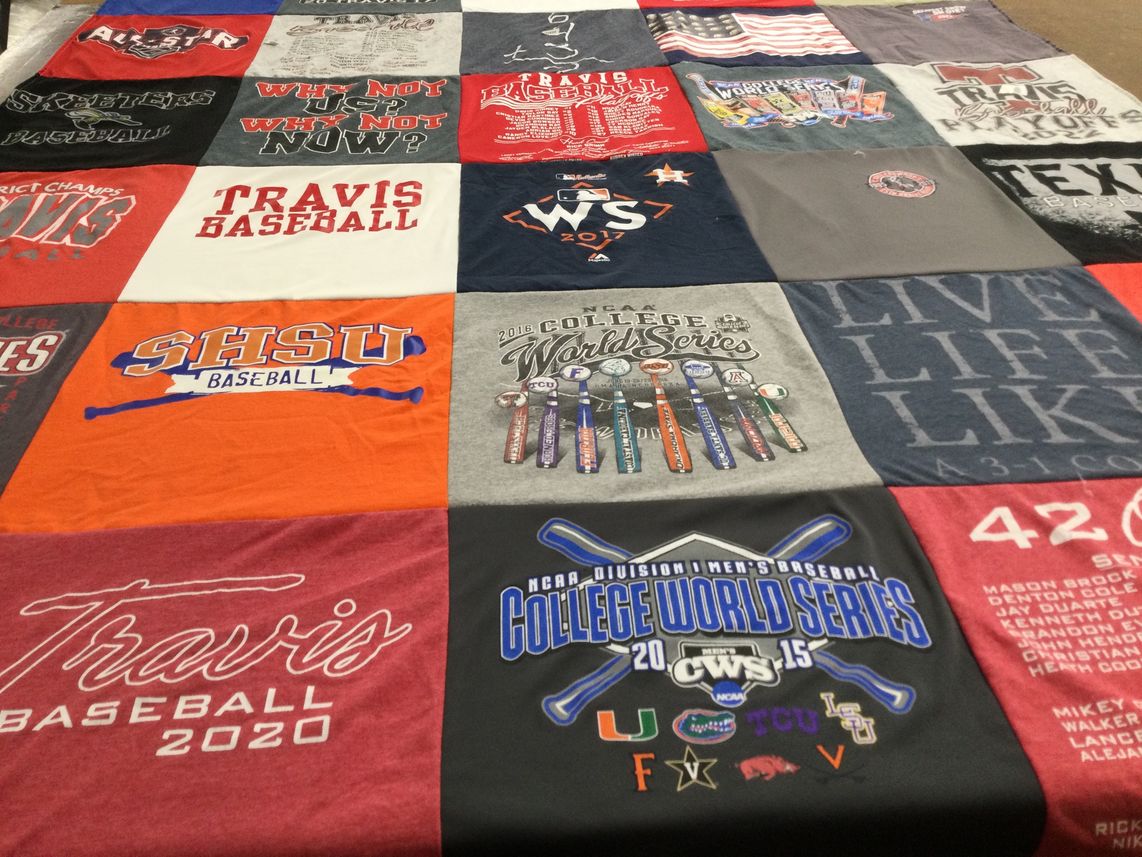 T-shirt quilt from sam houston state university, travis high school by Nan from TX