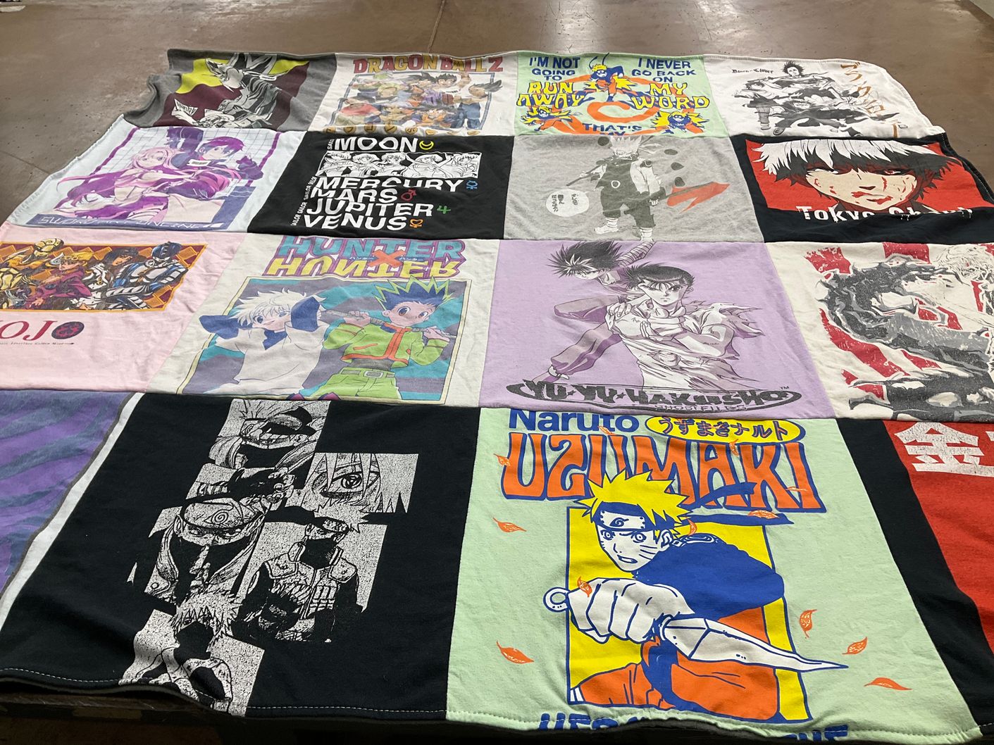 T-shirt quilt with anime, manga themes by Chad from CA