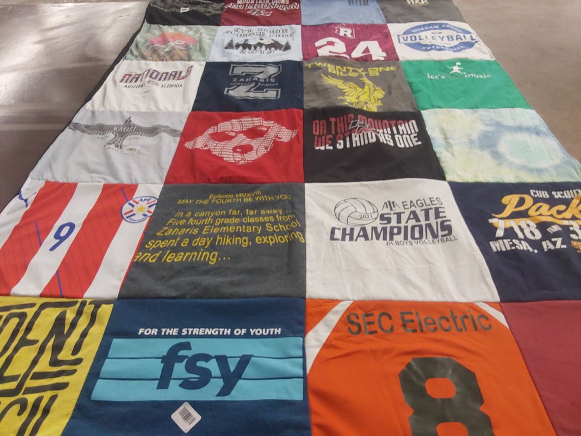 T-shirt quilt featuring junior boys volleyball team by Rachel from AZ