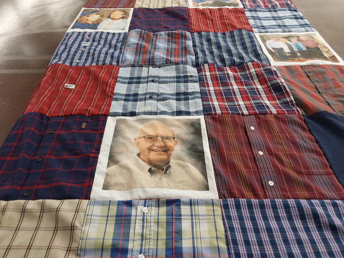 T-shirt quilt with sewing, quilting themes by Cindy from IN