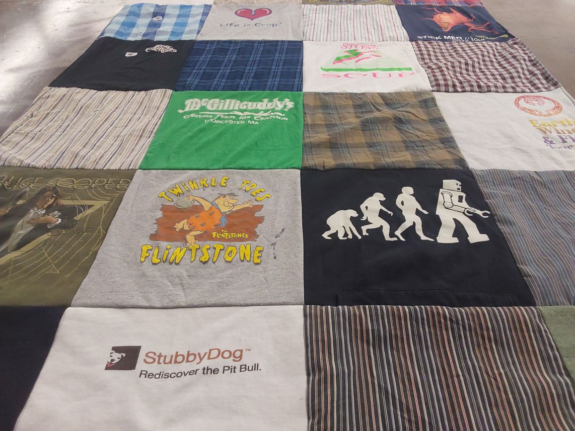 T-shirt quilt with music, cartoons themes by Kristin from MA