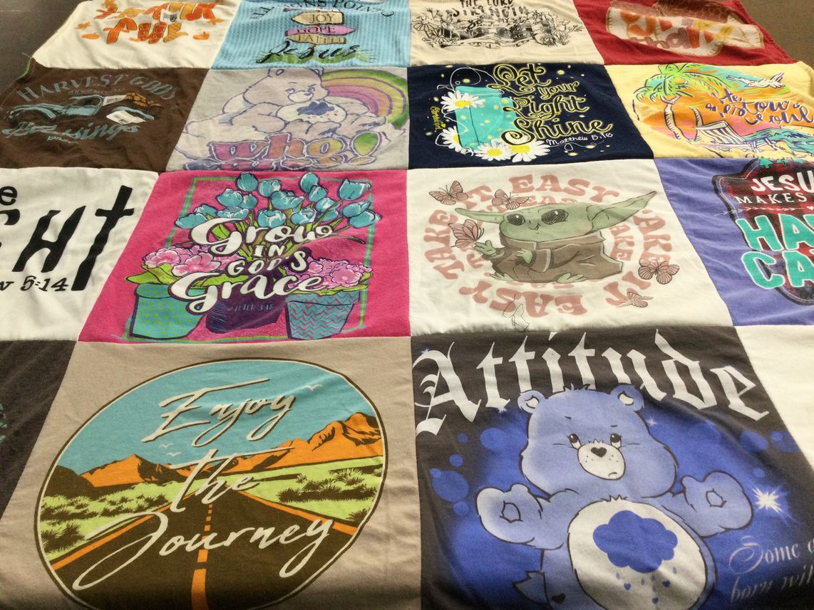 T-shirt quilt with faith, positivity themes by Tammy from TX