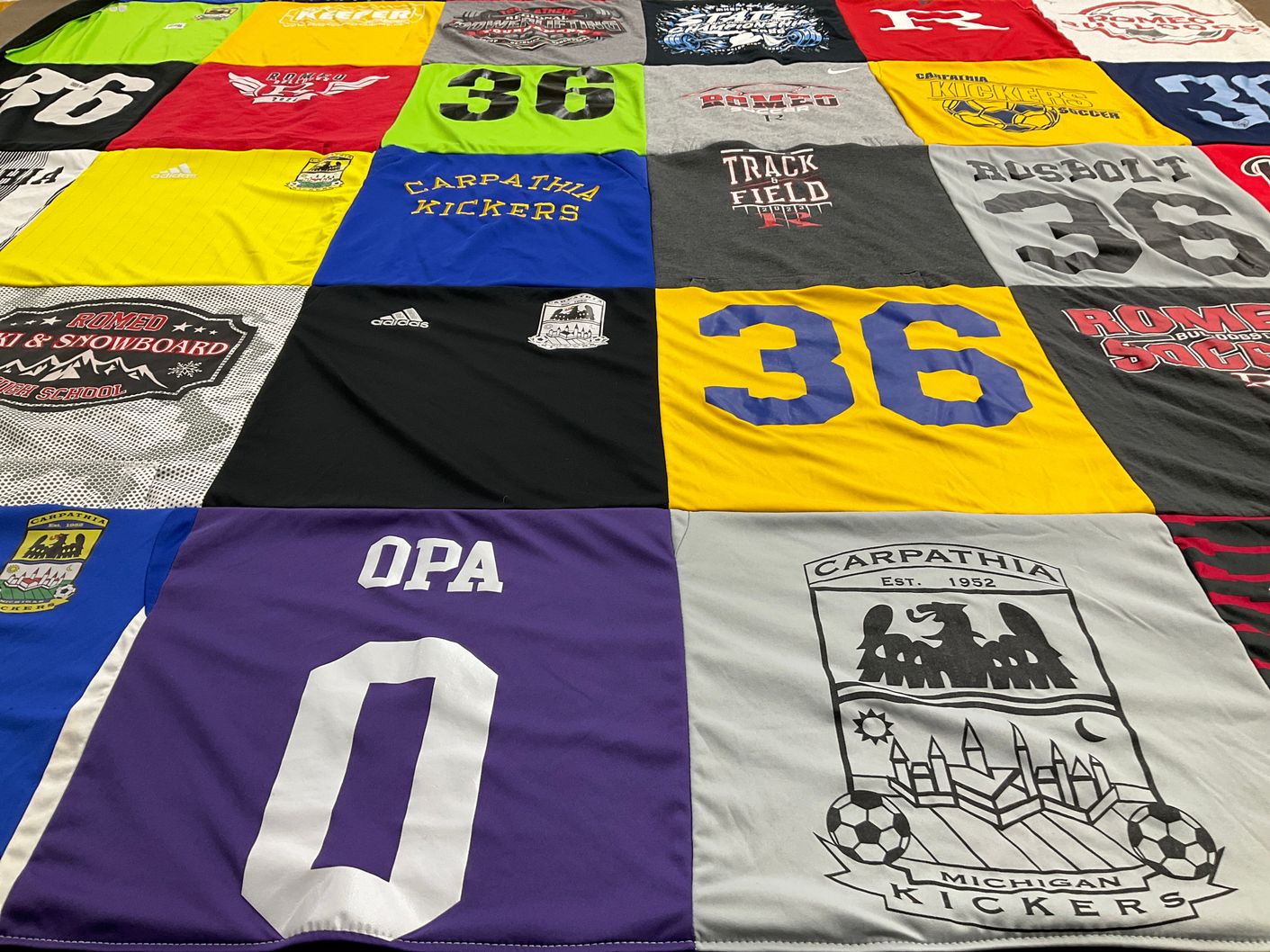 T-shirt quilt featuring carpathia kickers by Rebecca from MI