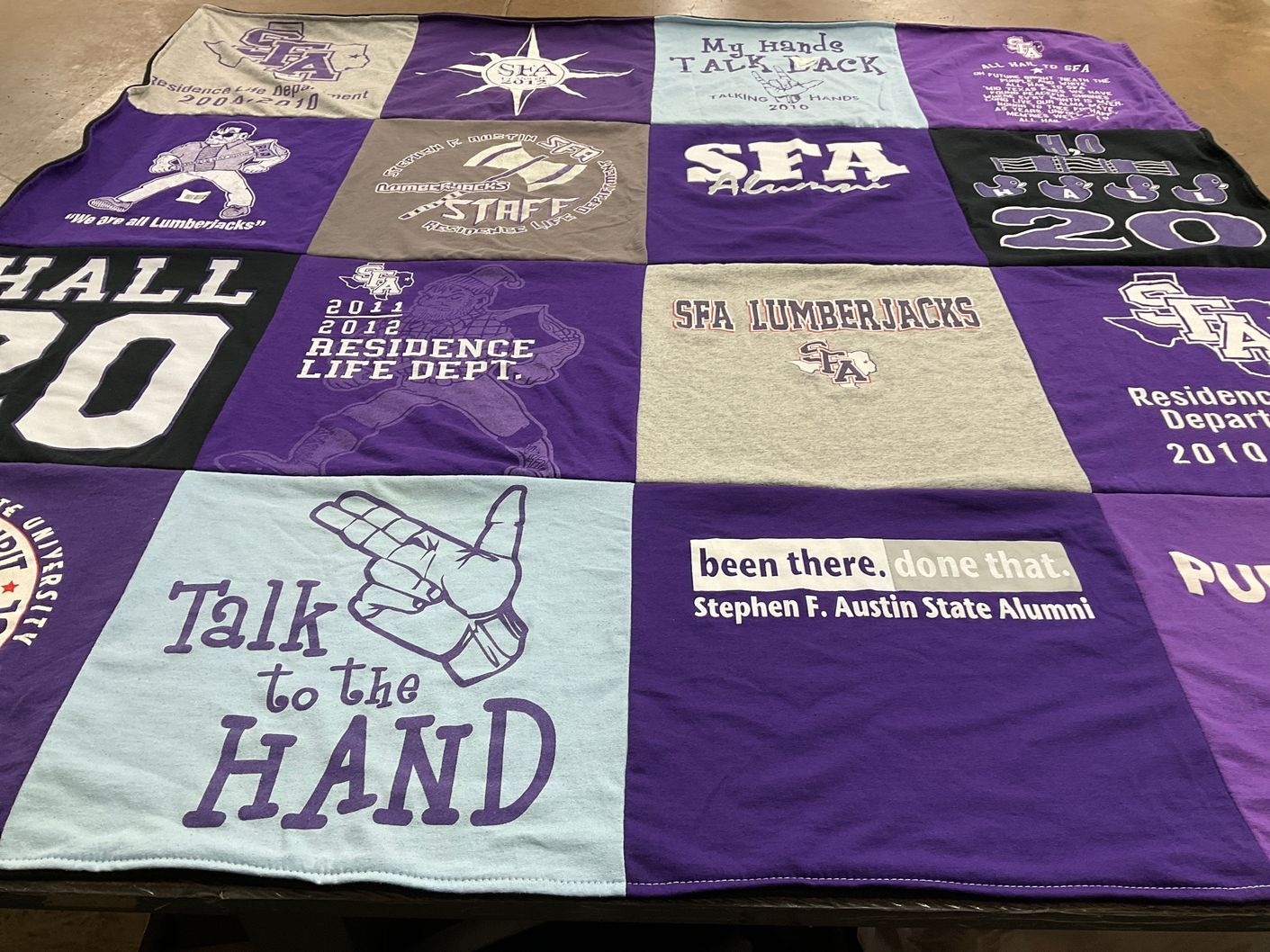 T-shirt quilt featuring stephen f. austin lumberjacks by Rebekah from TX