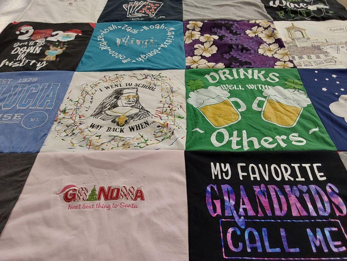 T-shirt quilt from st. lucia college by Heather from AZ