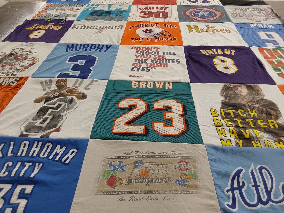 T-shirt quilt featuring miami heat, los angeles lakers by Penny from SC