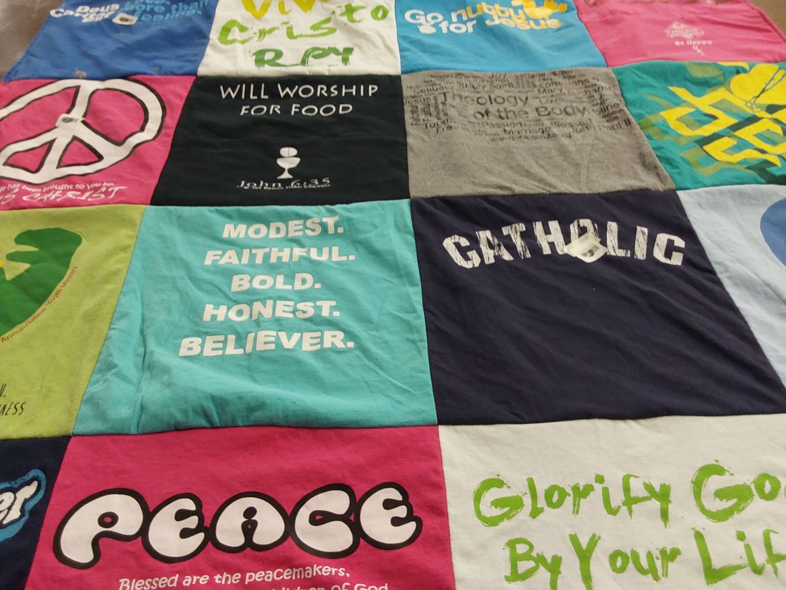 T-shirt quilt with religion, faith themes by Lisa from FL