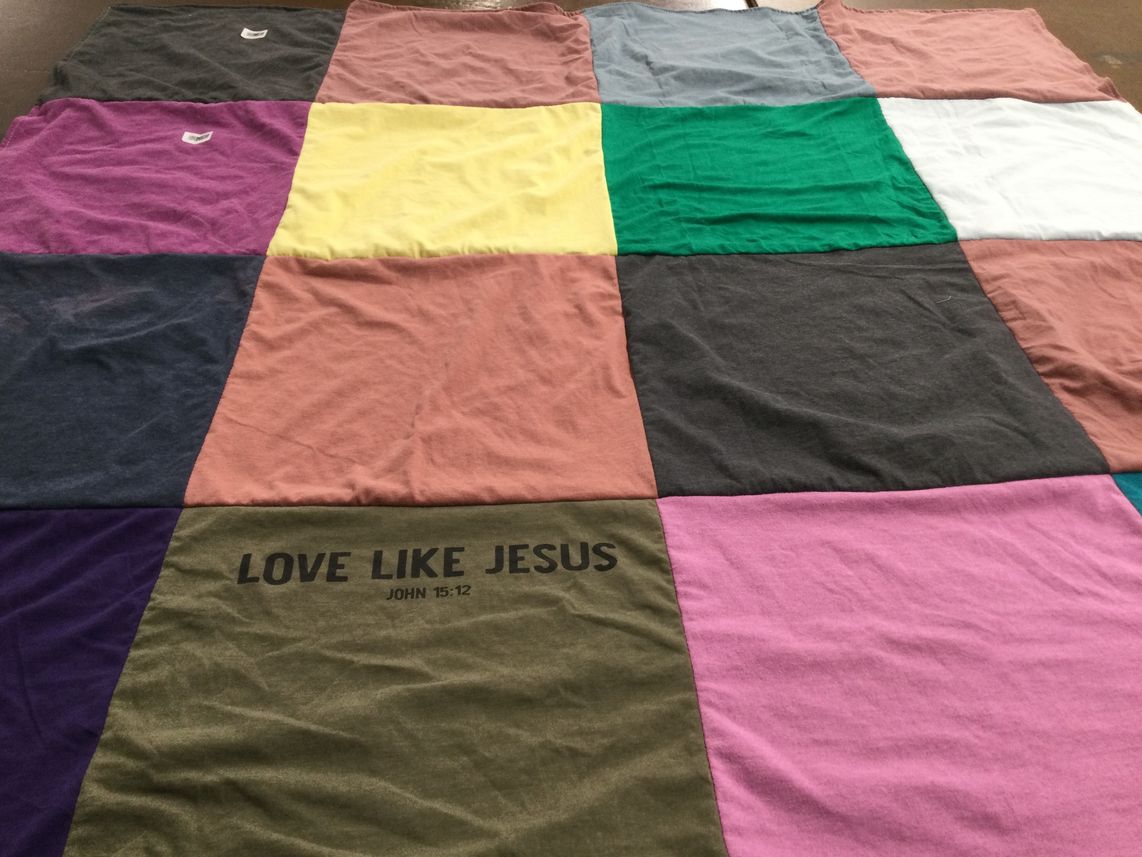 T-shirt quilt with religion, faith themes by Nancy from FL