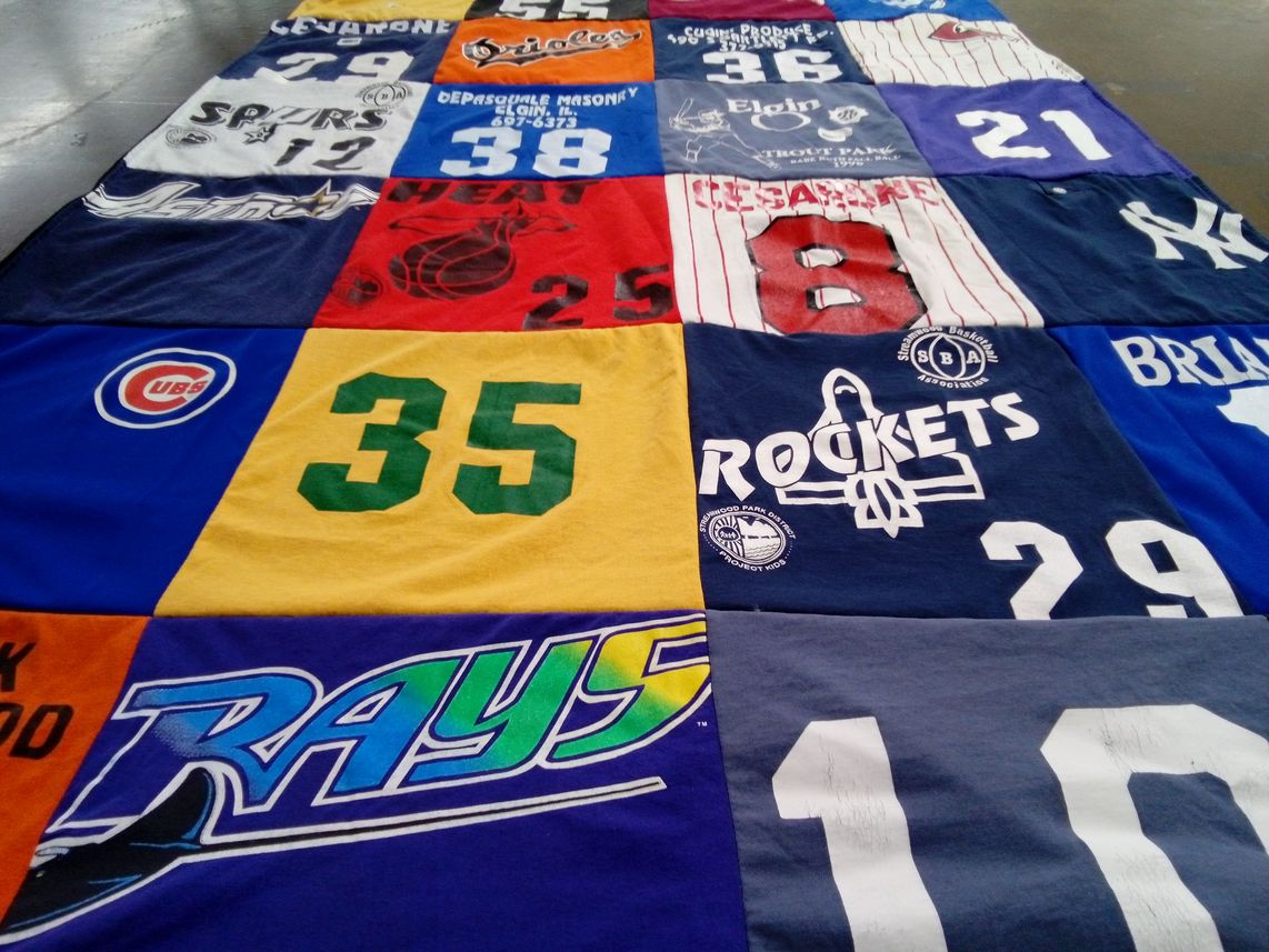 T-shirt quilt featuring chicago cubs, baltimore orioles by Pat from IL