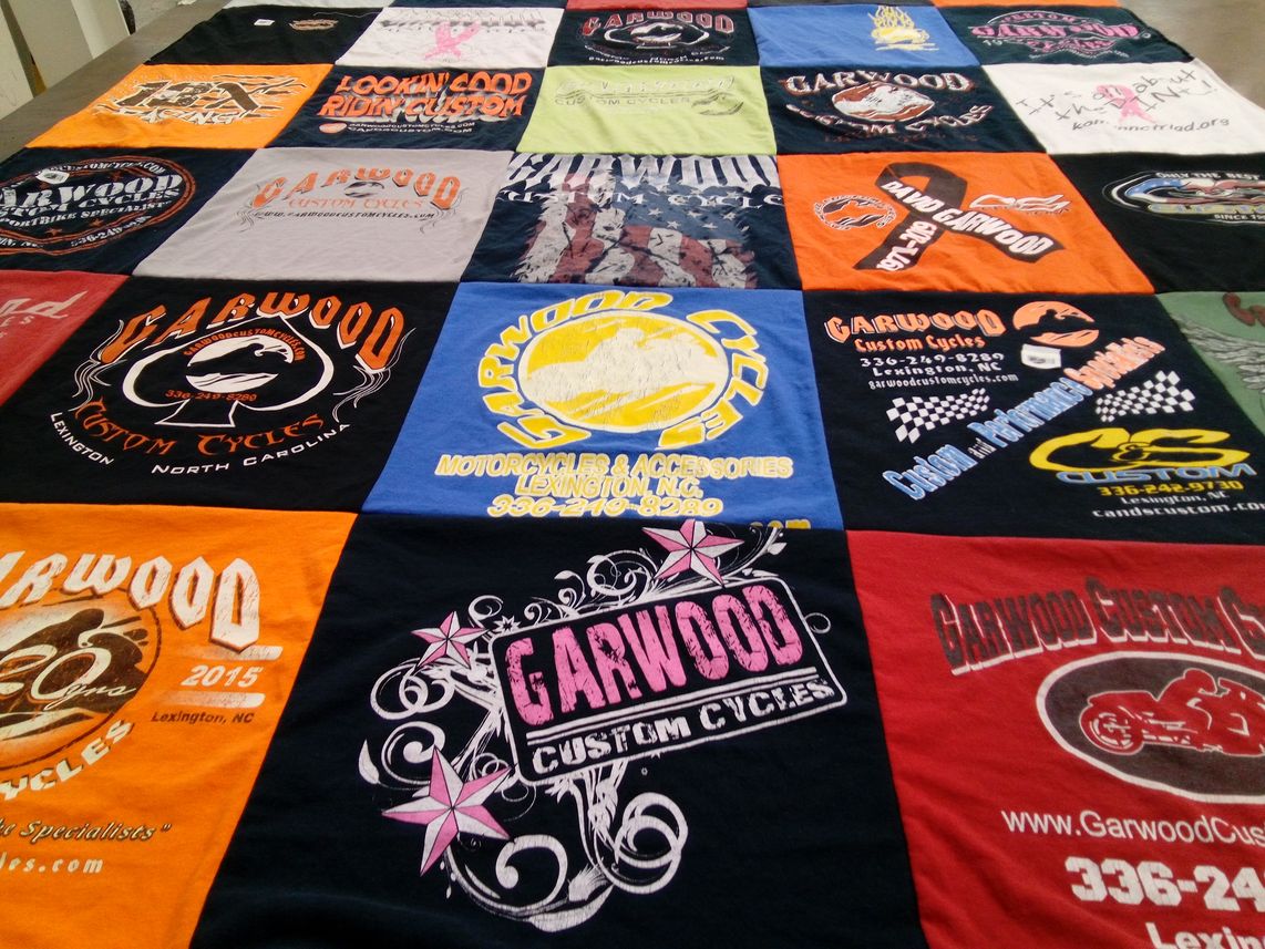 T-shirt quilt with motorcycles, custom bikes themes by Steve from NC