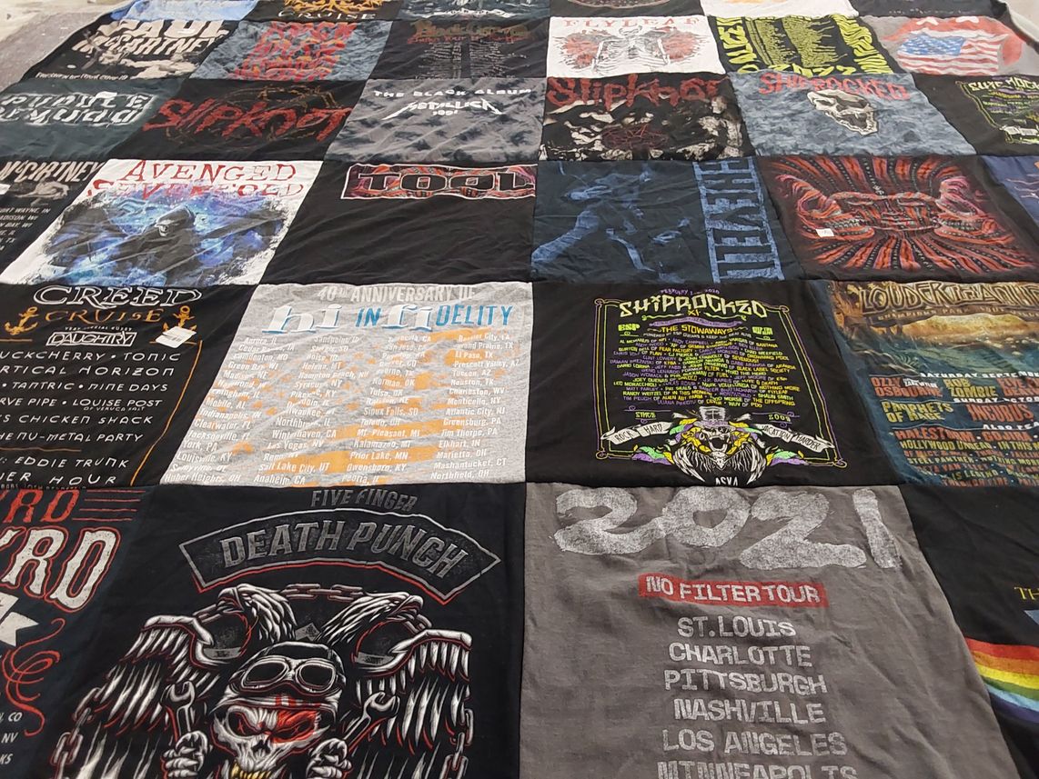 T-shirt quilt with music, concerts themes by Shannon from KY