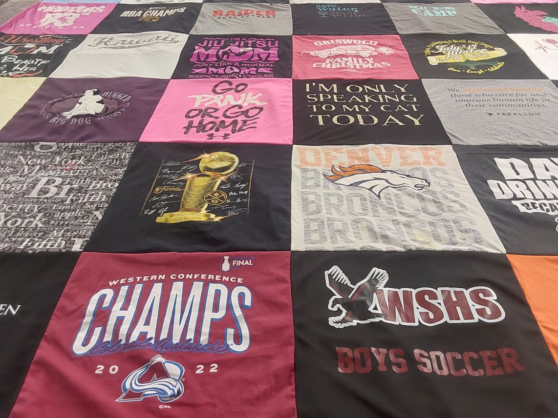 T-shirt quilt featuring denver broncos, colorado avalanche by Tracy Leigh from CO