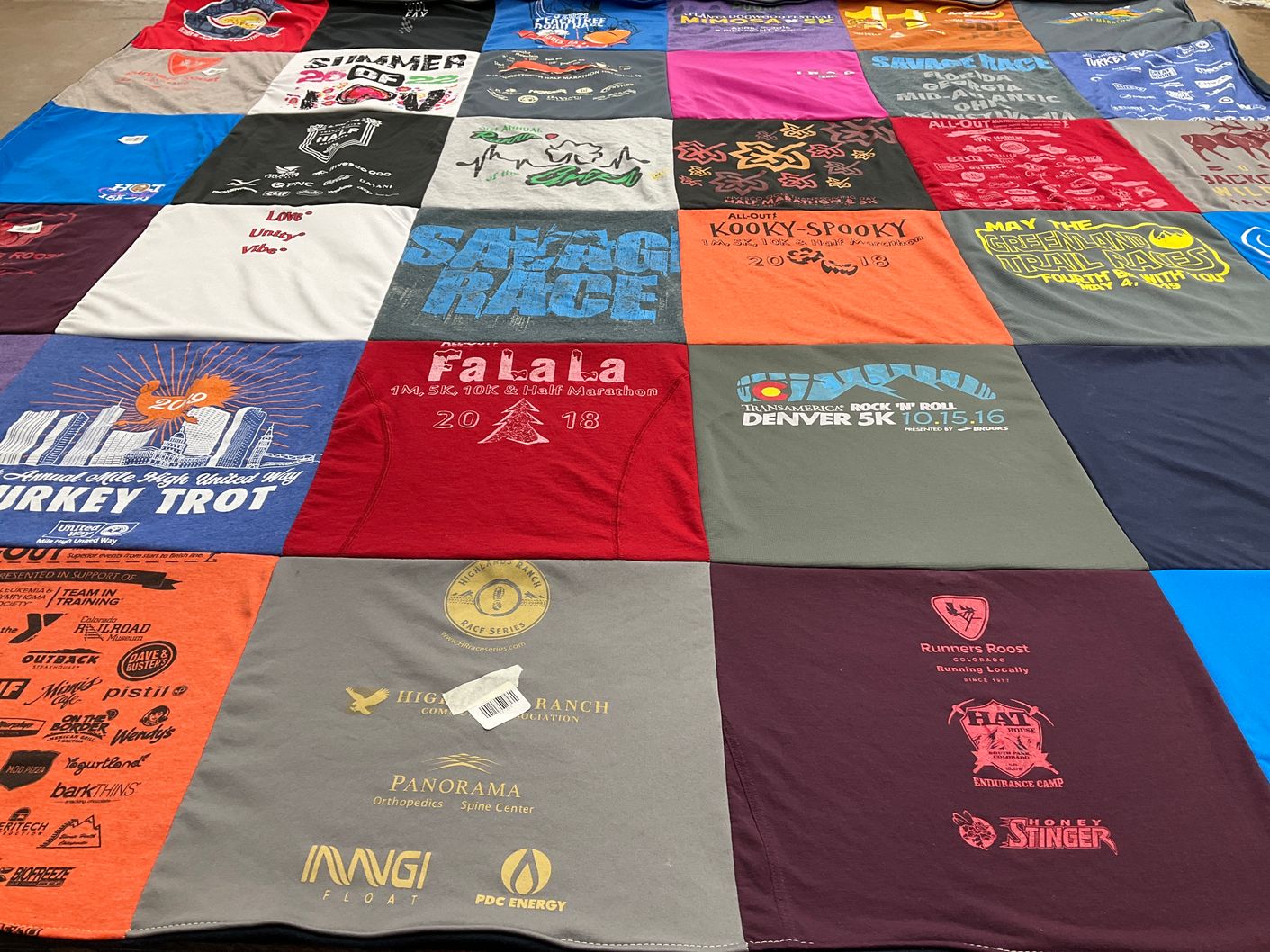 T-shirt quilt with running, marathons themes by Patrice from GA