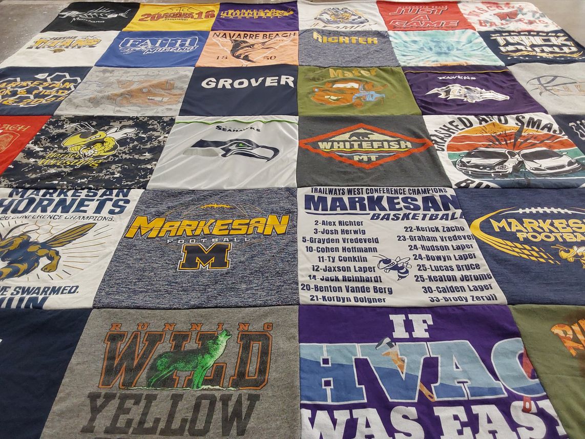 T-shirt quilt featuring markesan football, markesan basketball by Jana from WI