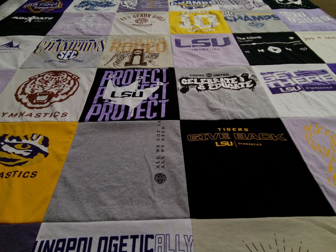 T-shirt quilt featuring louisiana state university gymnastics by Aleah from MO