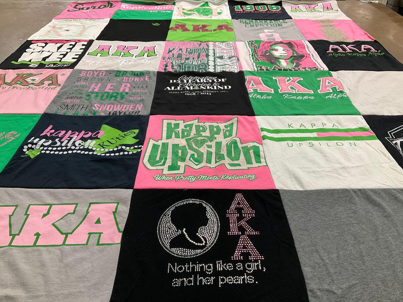 T-shirt quilt with sorority, sisterhood themes by Brianna from GA