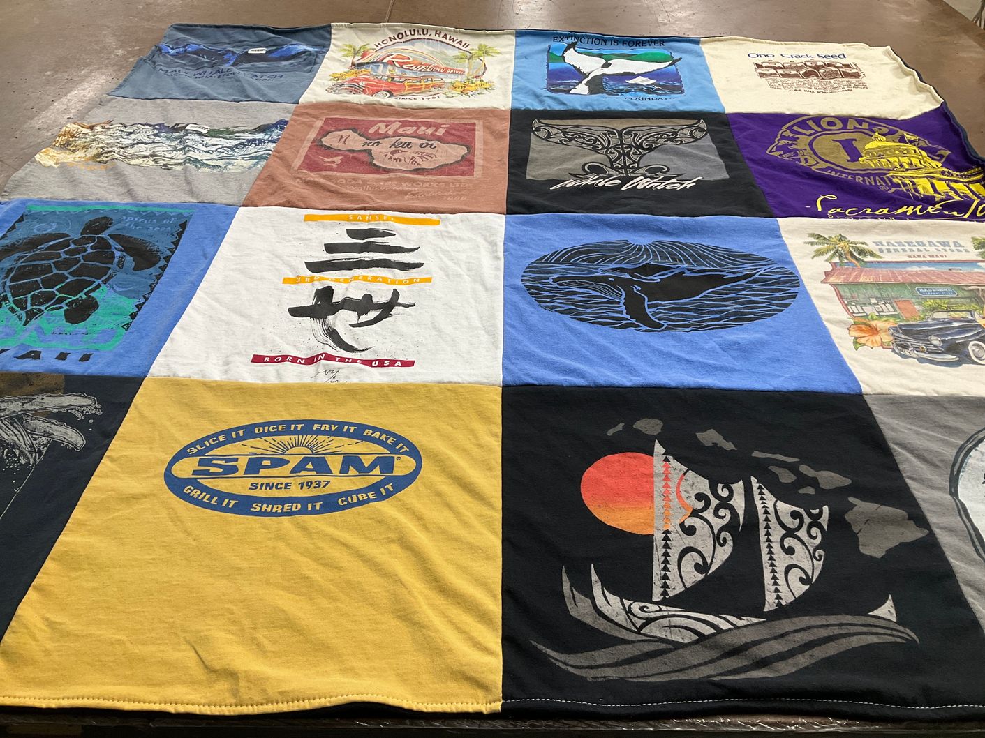 T-shirt quilt with cooking, nature themes by Coleen from CA