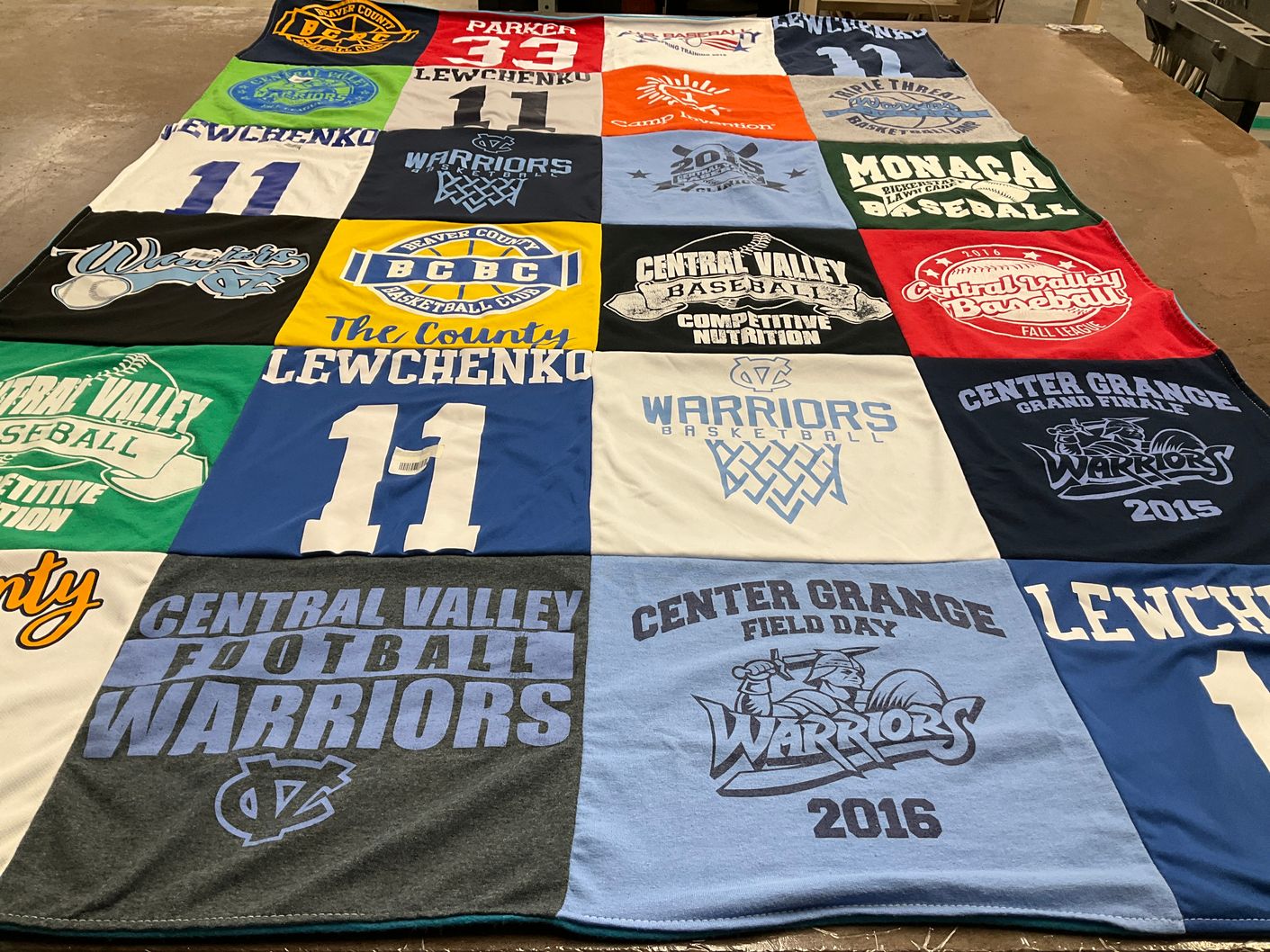 T-shirt quilt featuring central valley warriors, center grange warriors by Amanda from PA