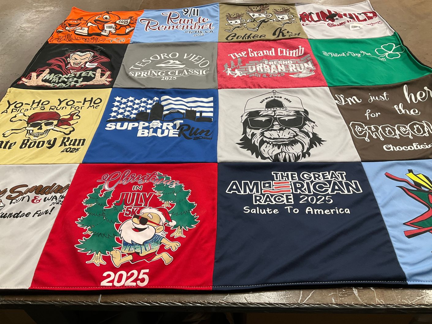 T-shirt quilt with running, events themes by Kim from CA