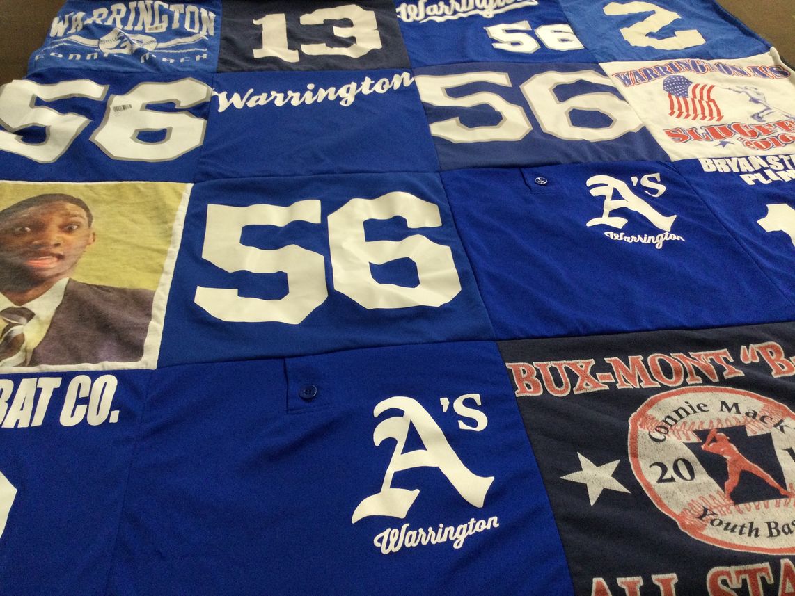 T-shirt quilt with baseball, sports themes by Colleen from PA