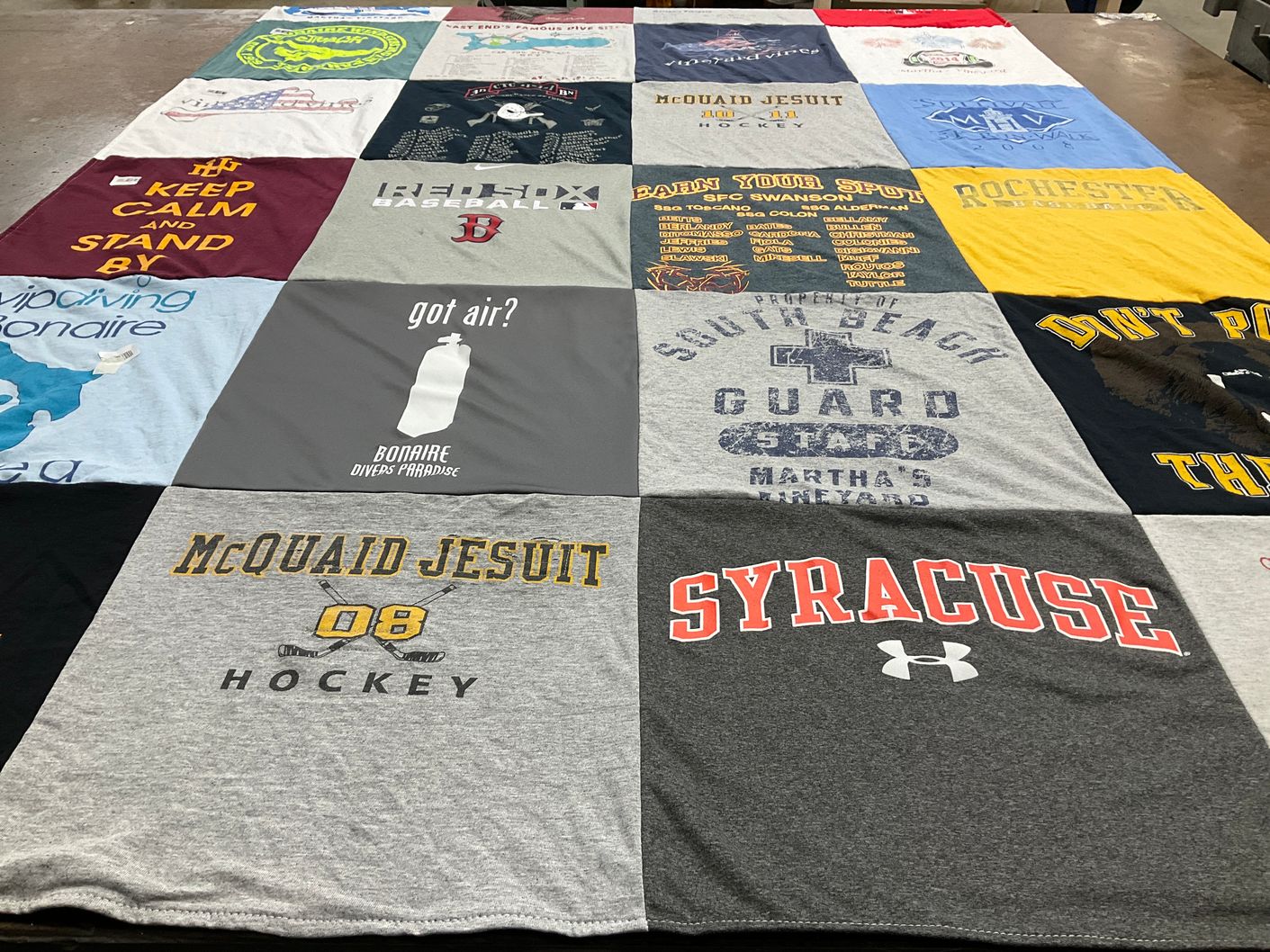 T-shirt quilt from syracuse university, mcquaid jesuit high school by Sarah from SC