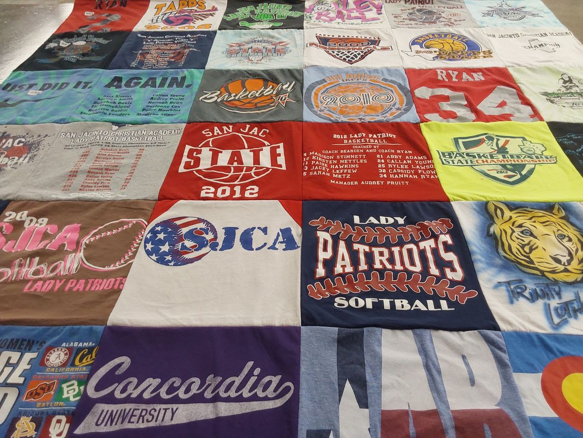 T-shirt quilt featuring lady patriots basketball, lady patriots softball by Joan from TX