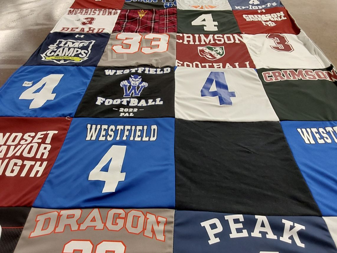 T-shirt quilt featuring crimson football, westfield football by Erin from NJ