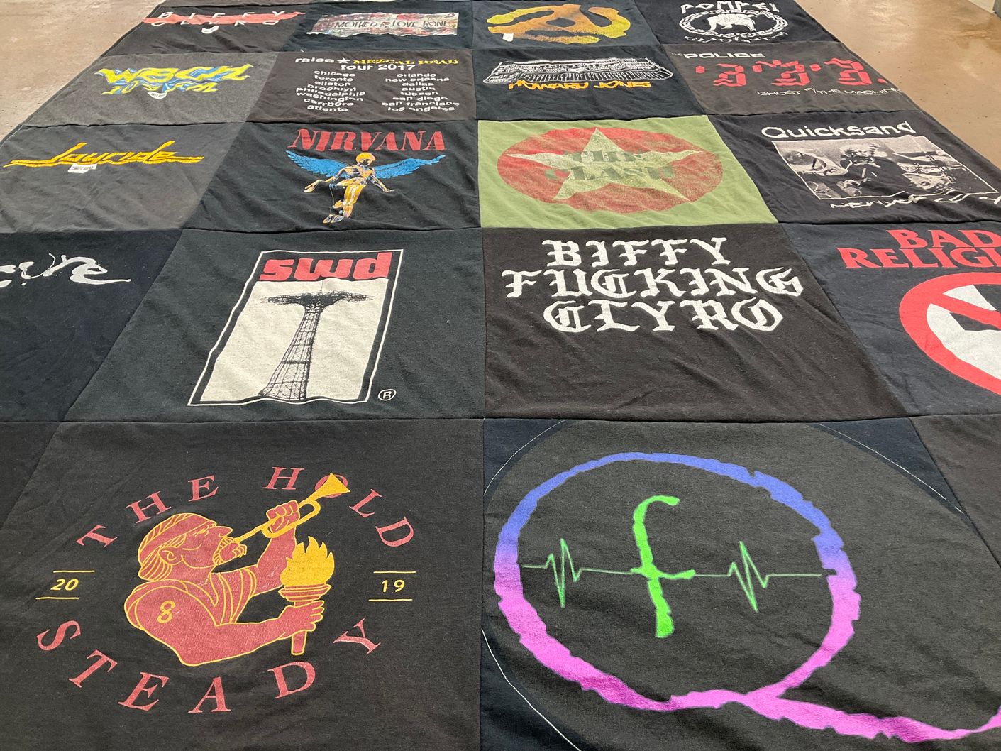 T-shirt quilt with music, concerts themes by Kenneth from RI