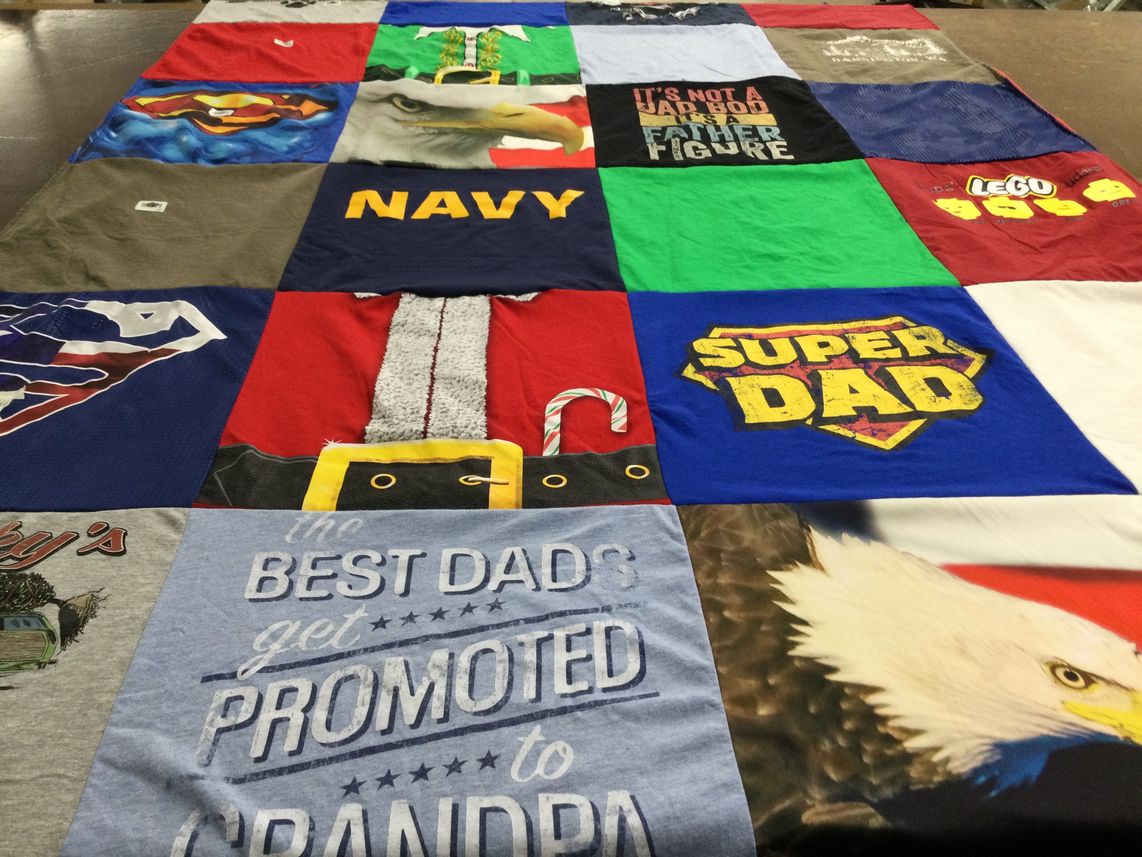T-shirt quilt with father figures, gifts for dads themes by Larry from OR