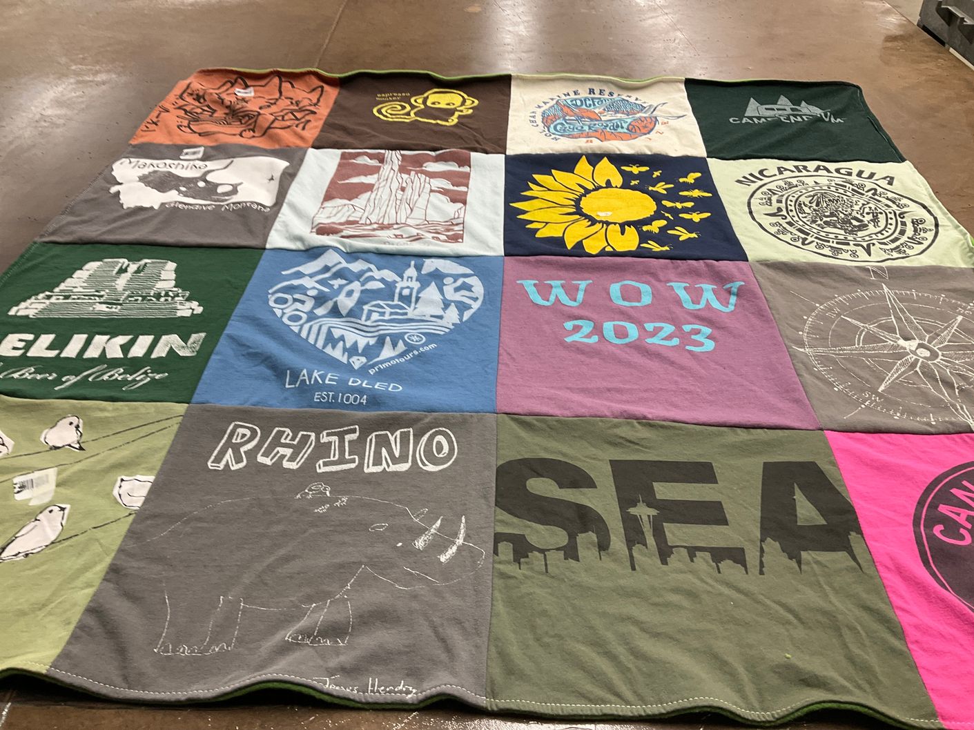 T-shirt quilt with travel, nature themes by Nancy from WA