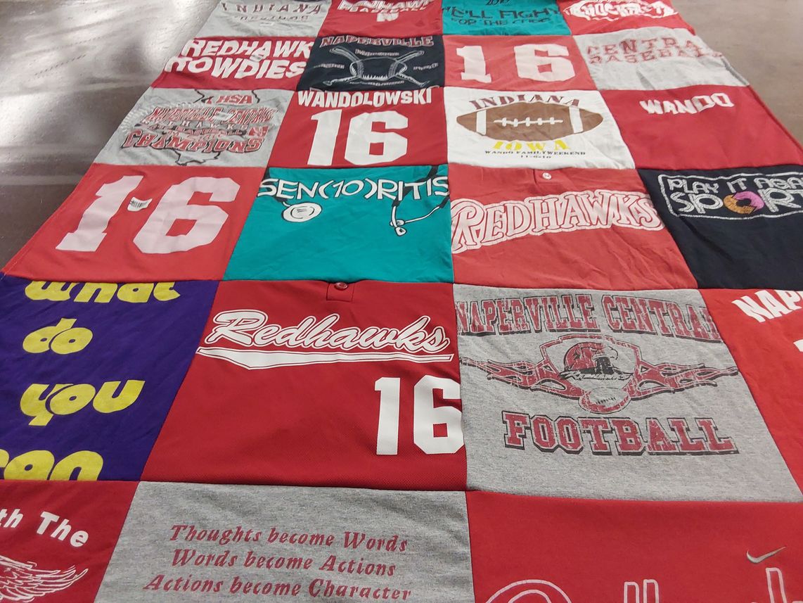 T-shirt quilt featuring naperville central redhawks by Marilyn from IL