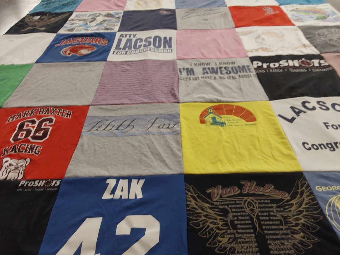 T-shirt quilt featuring lakenheath high school jaguars by Rebekah from NC