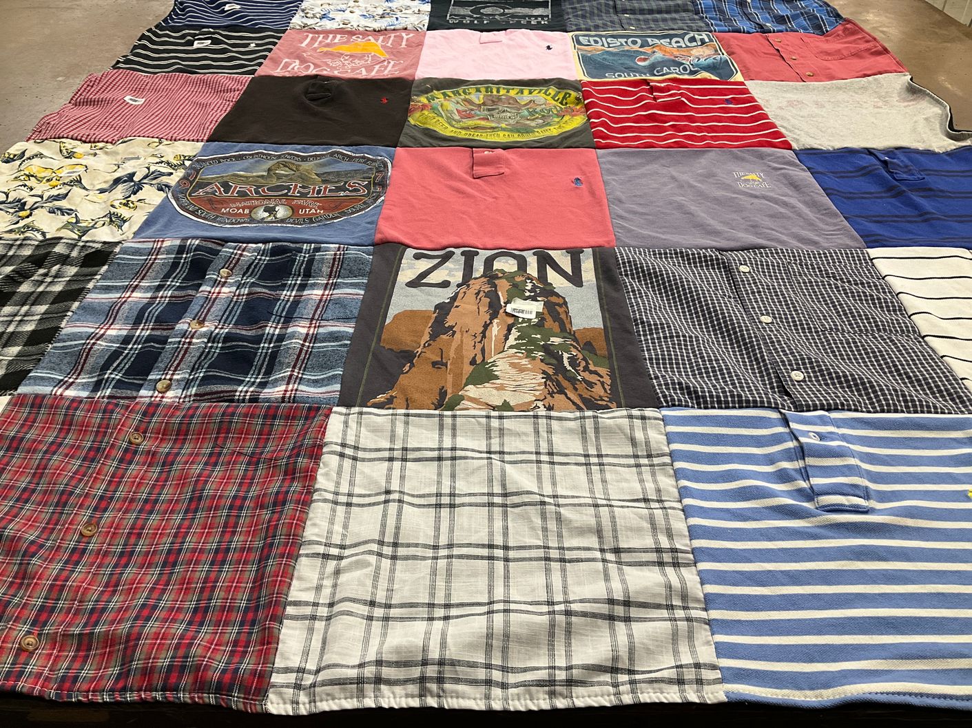T-shirt quilt with travel, outdoors themes by Lynda from TX