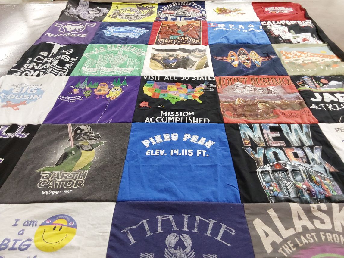 T-shirt quilt with travel, national parks themes by Brit from TX