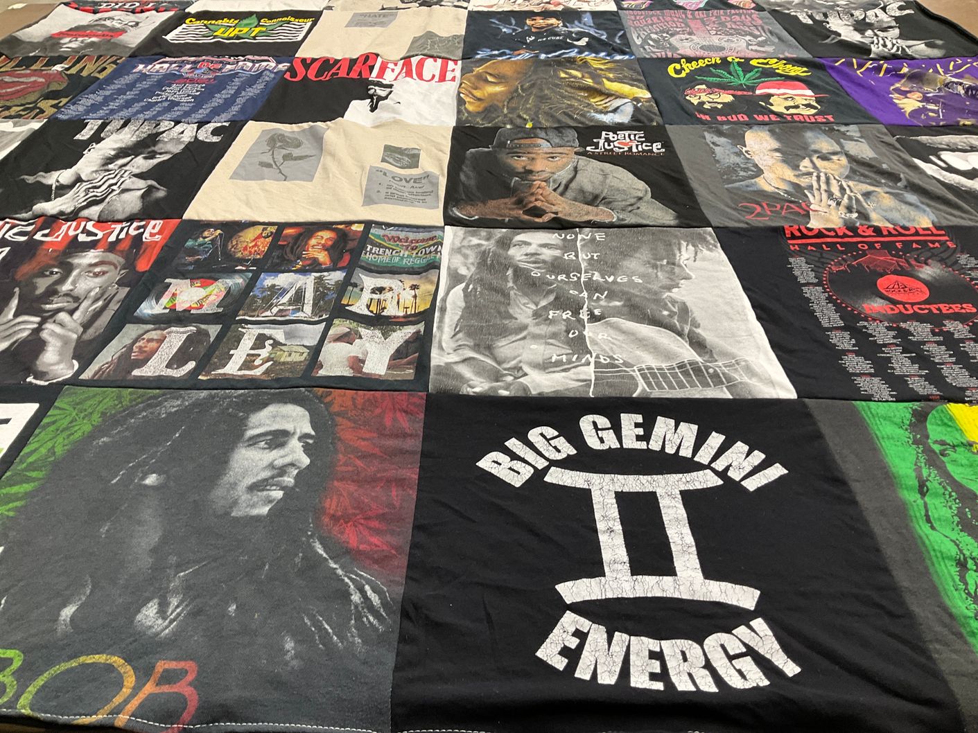 T-shirt quilt with music, hip hop themes by Tina from VA