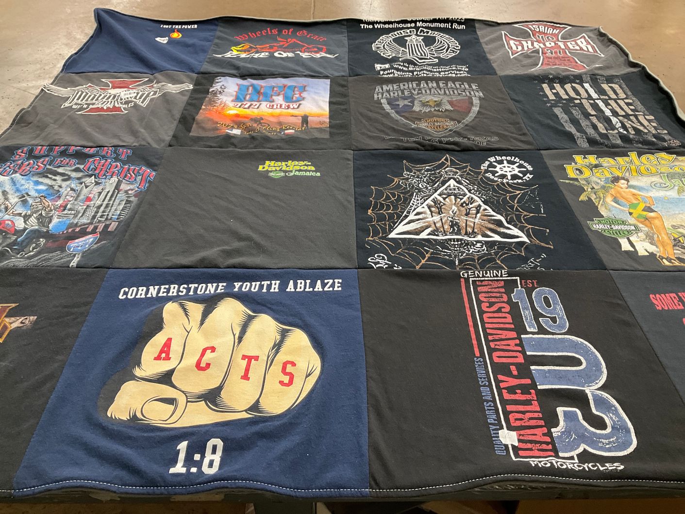 T-shirt quilt with motorcycles, youth groups themes by Gwen from TX