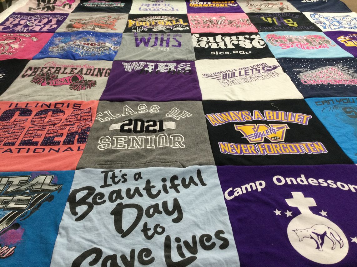 T-shirt quilt featuring williamsville high school bullets by Wendy from IL
