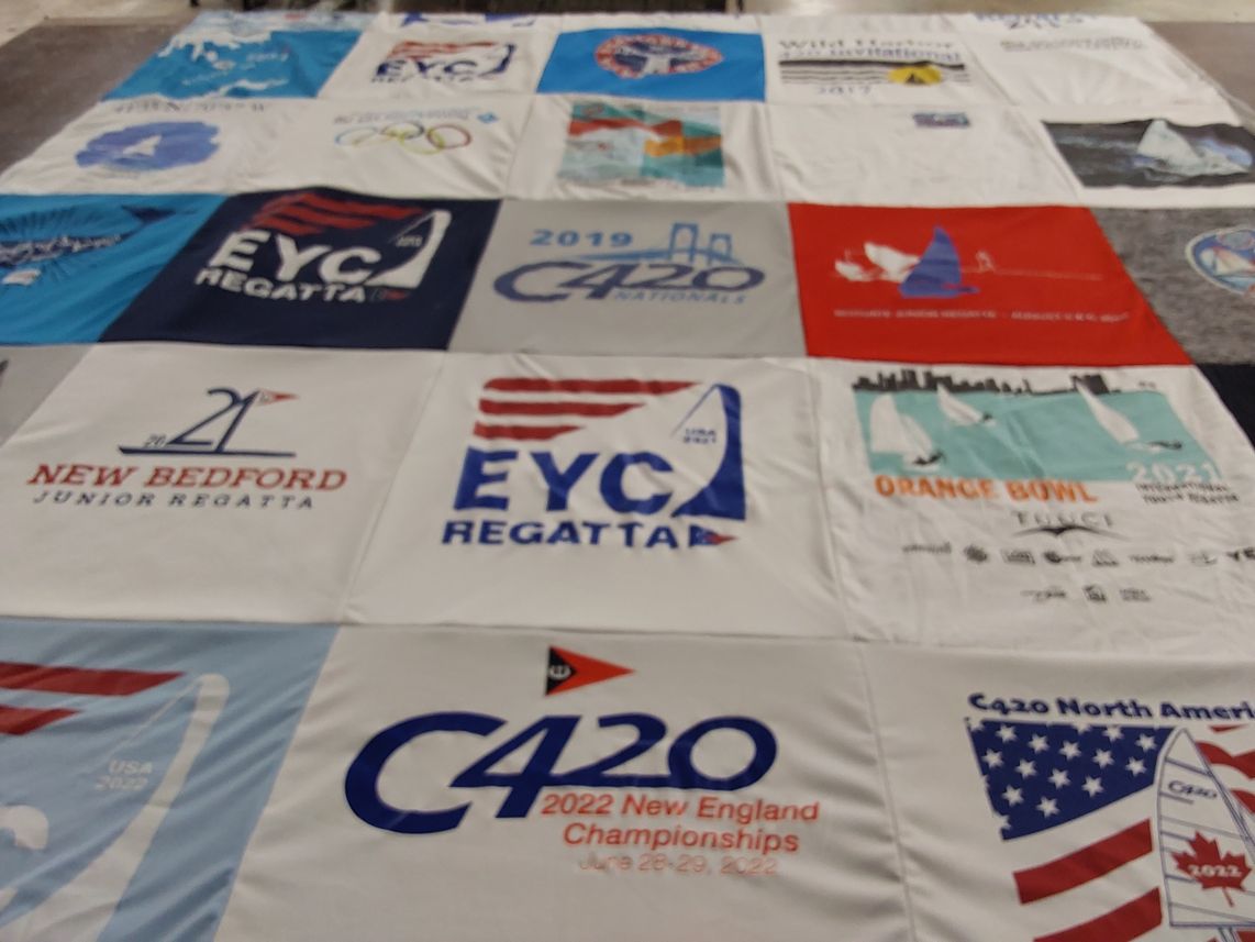 T-shirt quilt with sailing, regattas themes by Rebecca from MA
