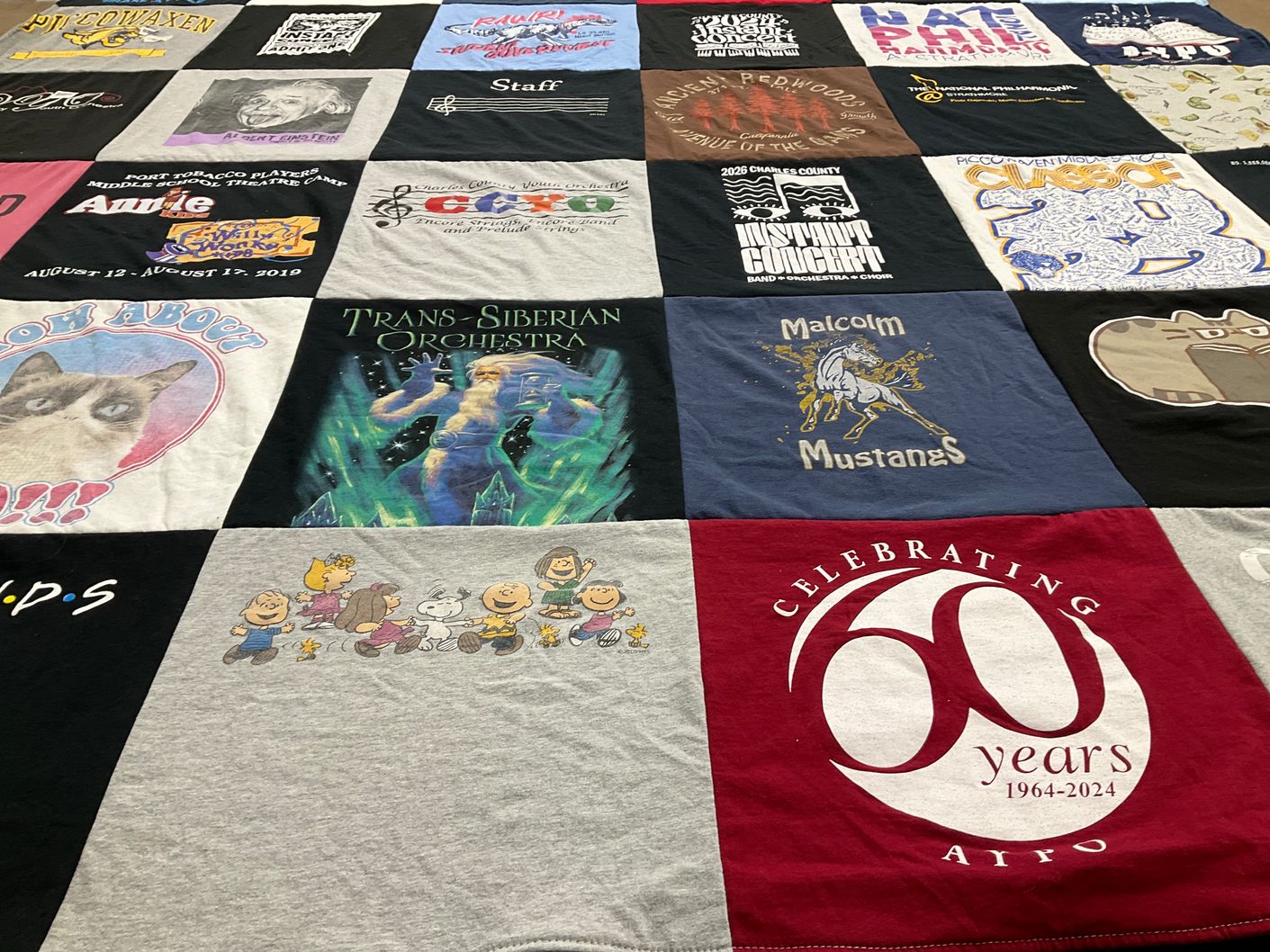 T-shirt quilt with theater, music themes by Catrina from MD