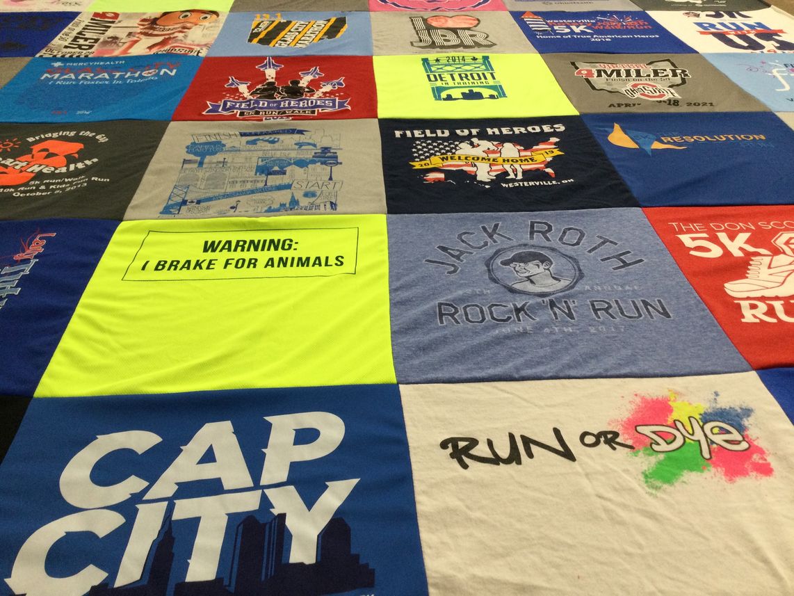 T-shirt quilt with running, marathons themes by Theresa from OH