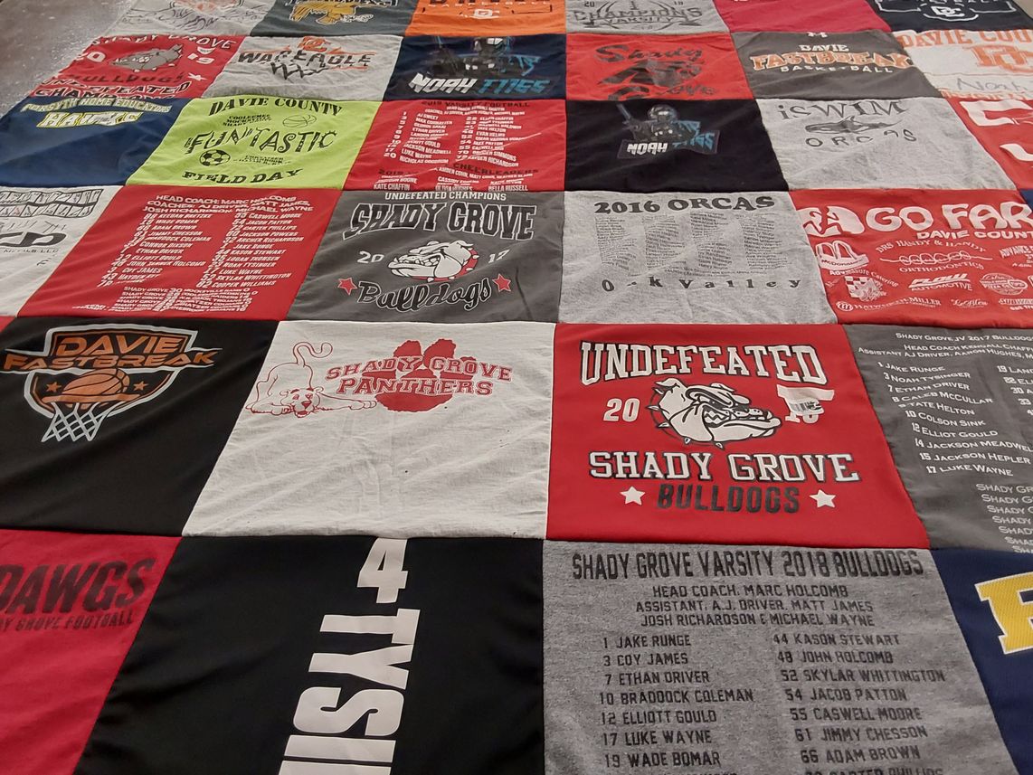 T-shirt quilt featuring shady grove bulldogs, davie county fastbreak by Beth from NC