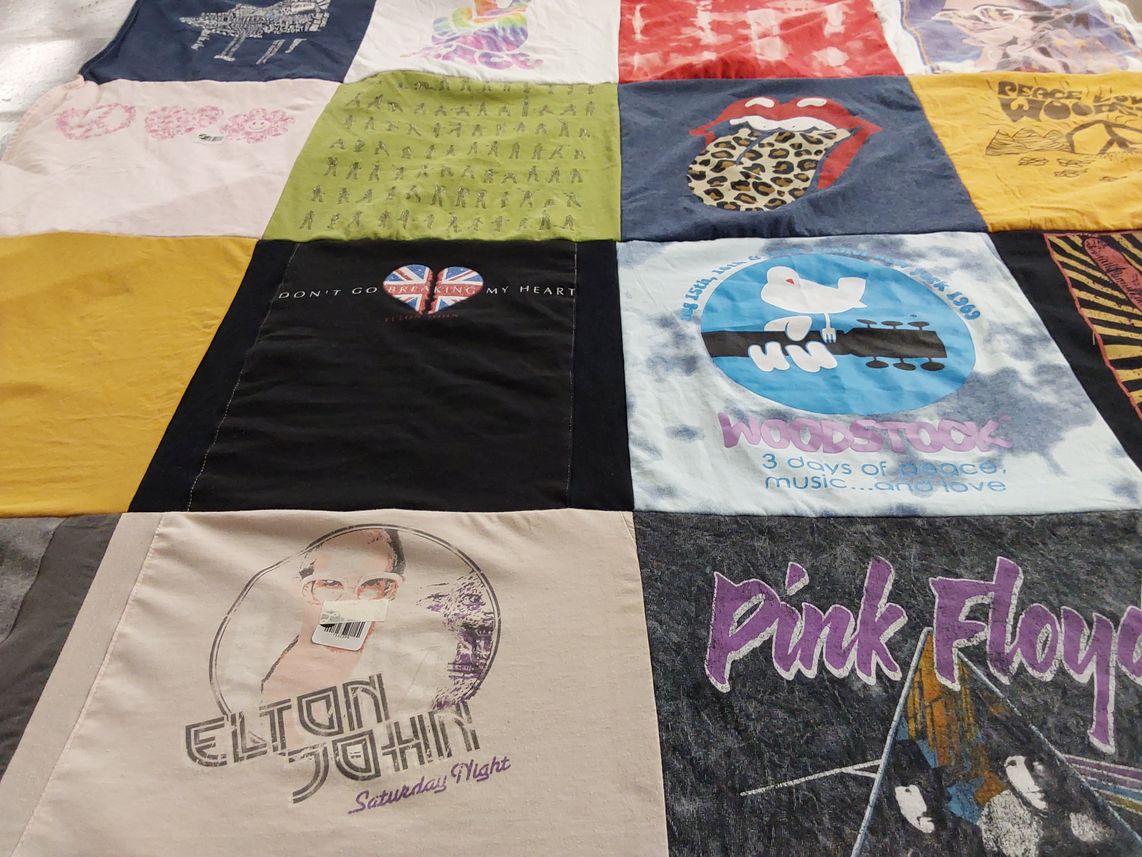 T-shirt quilt with music, concerts themes by Regina from GA