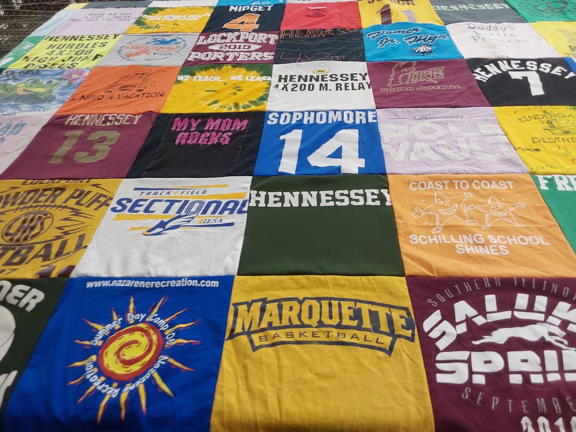 T-shirt quilt from lockport township high school, marquette university by HELEN from IL