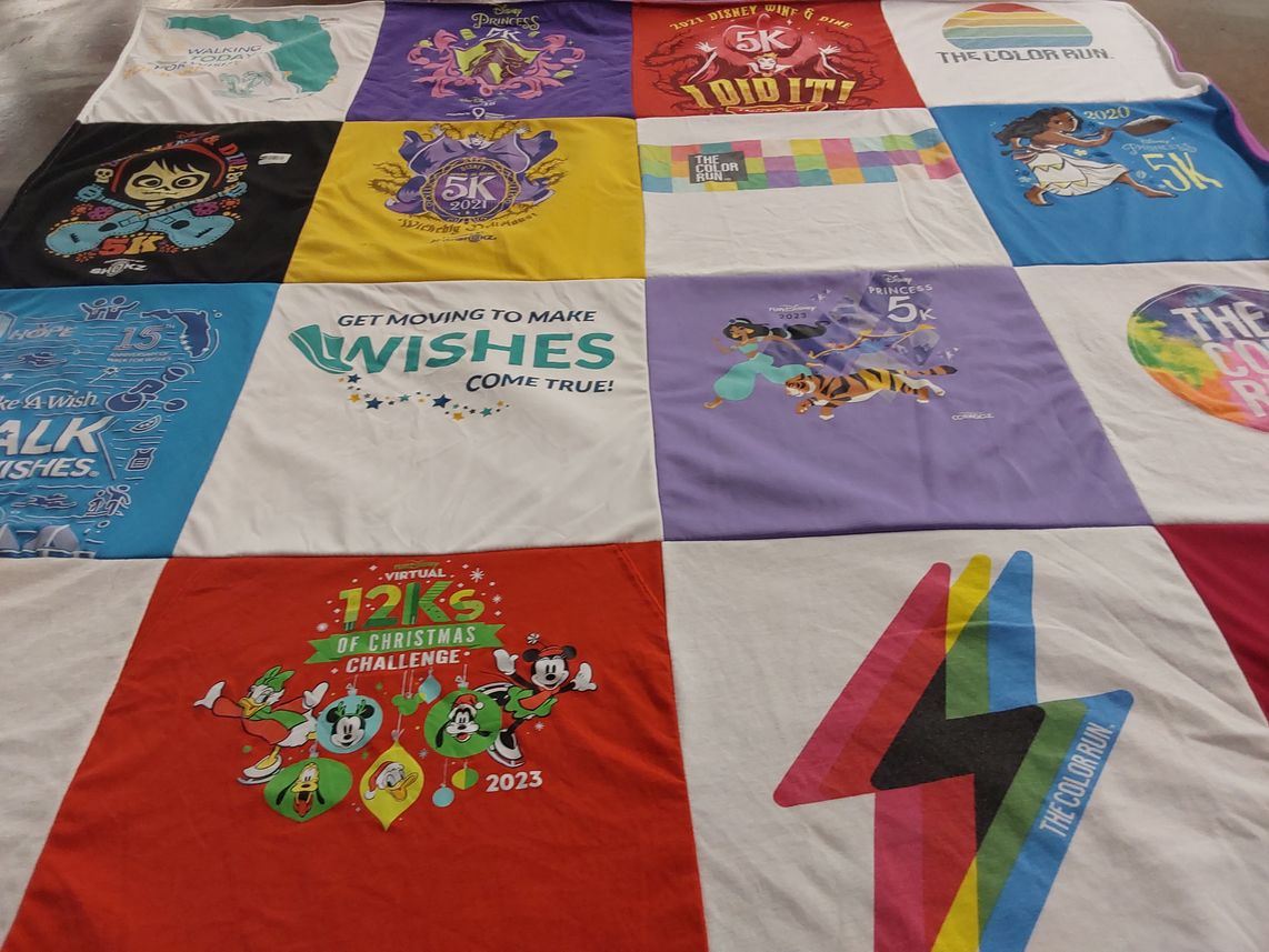 T-shirt quilt with running, fitness themes by Diana from FL