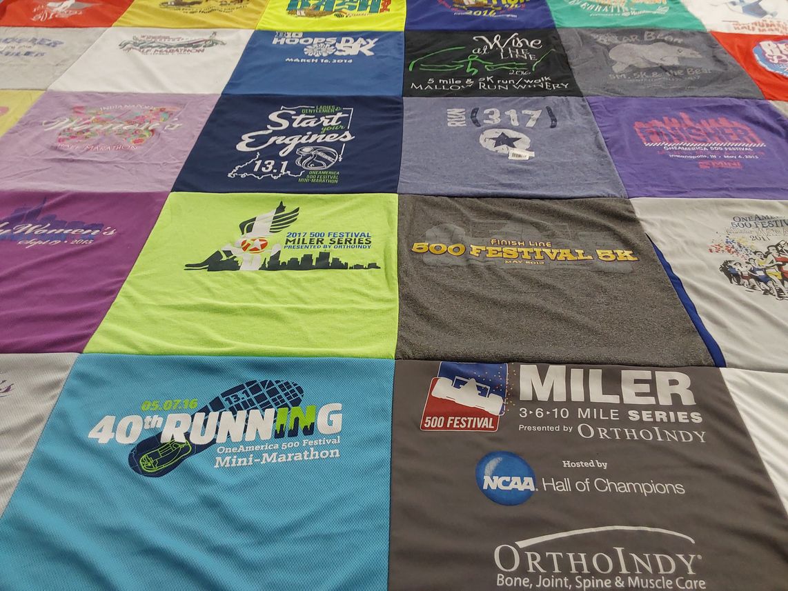 T-shirt quilt with running, marathons themes by Andrea from IN