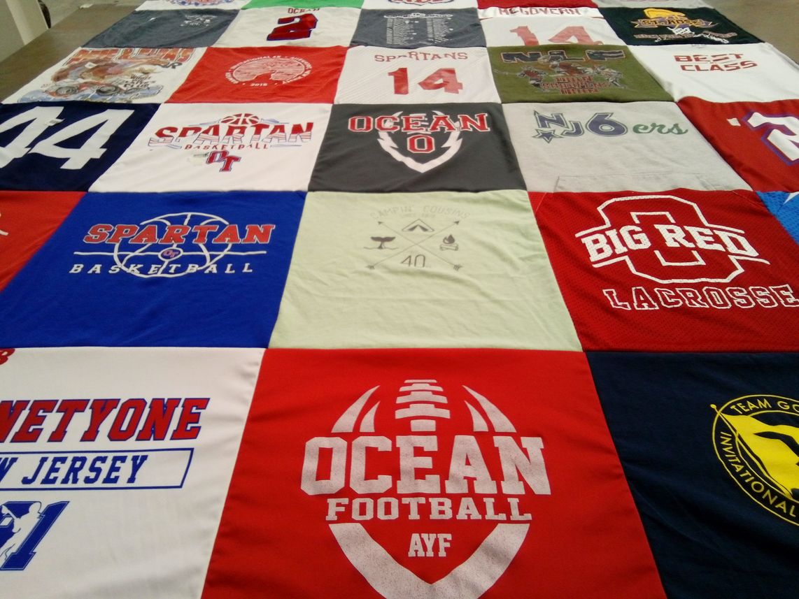 T-shirt quilt featuring ocean township football, spartan basketball by Amy from NJ
