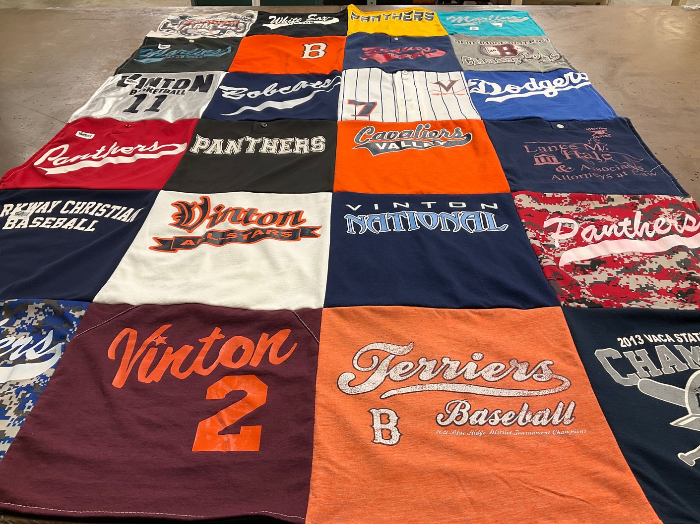 T-shirt quilt featuring vinton panthers, vinton terriers by Angie from VA