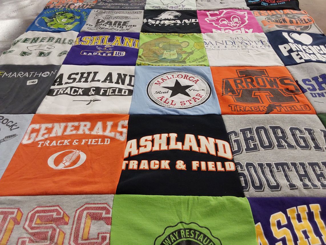 T-shirt quilt featuring generals track and field, arrows track and field by Heidi from OH