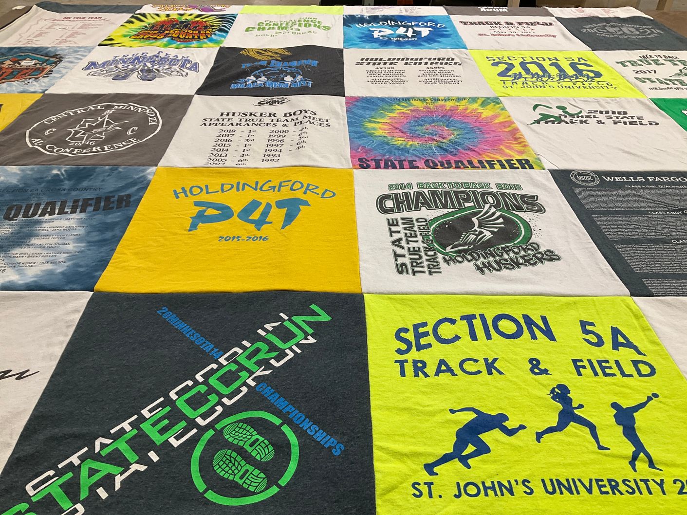T-shirt quilt featuring holdingford huskers by Cole from FL