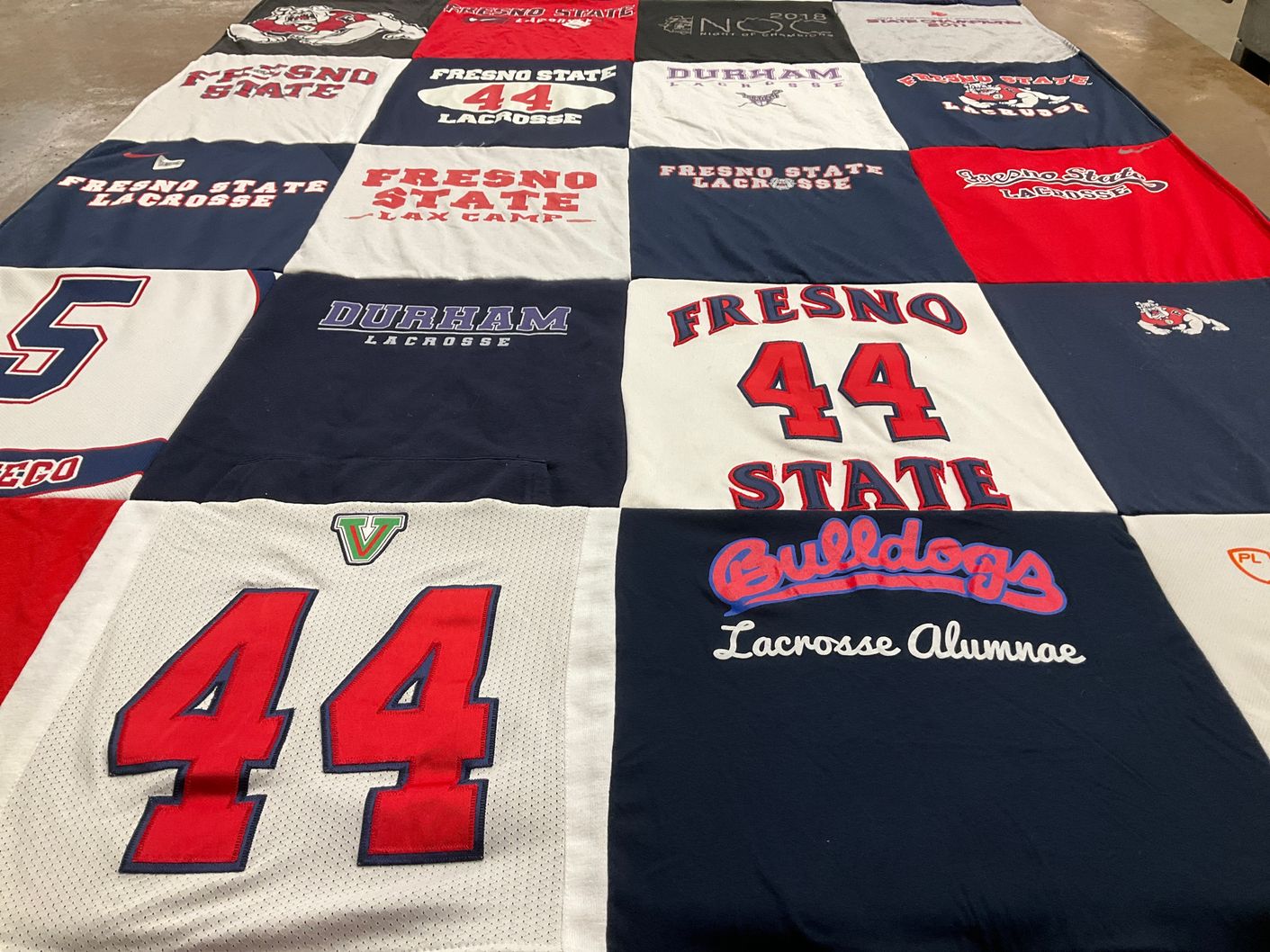 T-shirt quilt featuring fresno state university bulldogs by Jennifer from TX